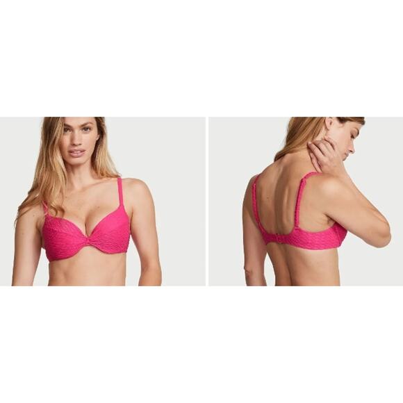 Victoria's Secret Swim Mix & Match textured Twist Push Up Bikini Top Pink 36DD - Picture 1 of 7